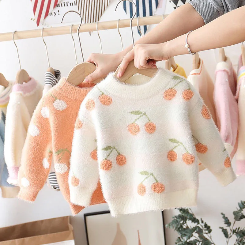 Girls Sweet Sweater Autumn Winter New O-Neck Cherry Print Thicken Warm Knitted Tops Fashion Mink Fleece Sweater 1-6 Years
Girls Sweet Sweater Autumn Winter New O-Neck Cherry Print Thicken Warm Knitted Tops Fashion Mink Fleece Sweater 1-6 Years