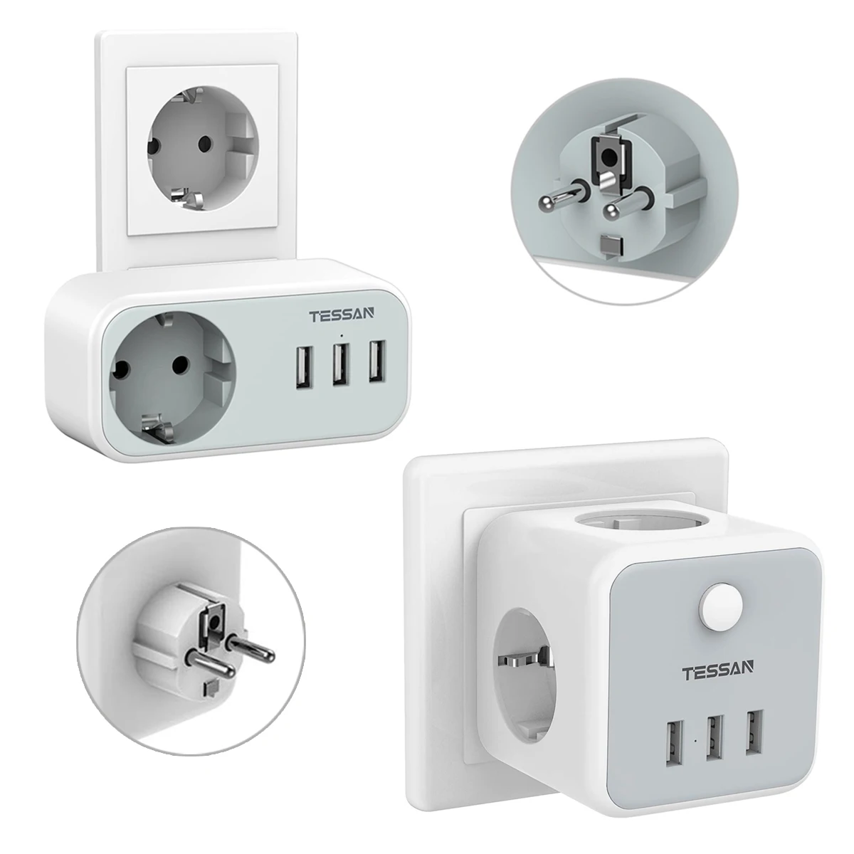 TESSAN Travel Socket Expander Power Strip, with 1/3 Way Outlets & 3 USB Ports, Multiple Plug EU Adapter Wall Charger for Home
TESSAN Travel Socket Expander Power Strip, with 1/3 Way Outlets & 3 USB Ports, Multiple Plug EU Adapter Wall Charger for Home