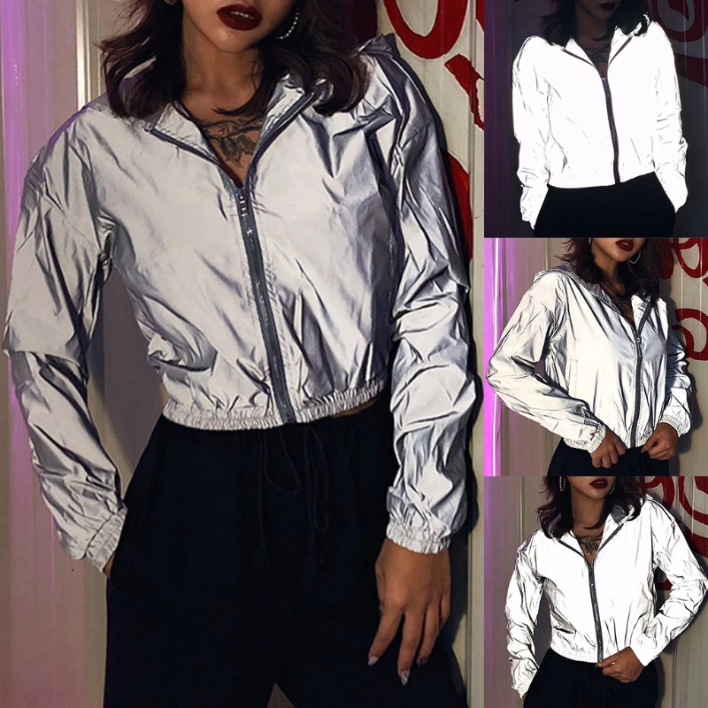 KLV New Women Reflective Long Sleeve Hoodie Jacket Zip Up Sweatshirt Coat Hiphop Windbreaker Night Running Shiny Cropped Outwear
KLV New Women Reflective Long Sleeve Hoodie Jacket Zip Up Sweatshirt Coat Hiphop Windbreaker Night Running Shiny Cropped Outwear