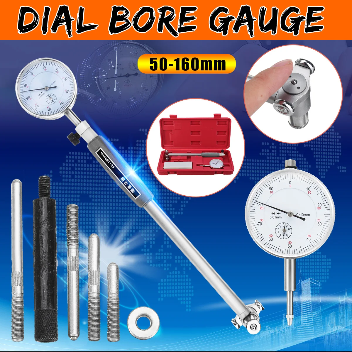 Dial Bore Gauge 50-160mm 0.01mm Metric Cylinder Internal Small Inside Measuring Probe Gage Dial Indicator Precision Measuring
Dial Bore Gauge 50-160mm 0.01mm Metric Cylinder Internal Small Inside Measuring Probe Gage Dial Indicator Precision Measuring
