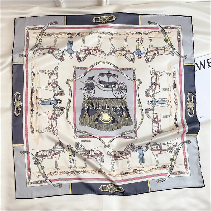 Женские атласные шарфы, шелковый шарф, рулонные Края 90 см, шелковый шарф, дизайнерские атласные шарфы 90 цветов, шарфы с принтом в виде каретк...