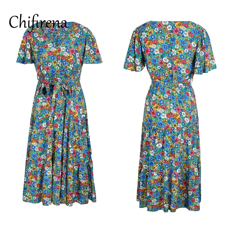 Chifirena Vintage Floral Print Summer Dress Women Short Sleeve V Neck Dresses Women Beach Boho Sundress Belt Midi Vestidos robe
Chifirena Vintage Floral Print Summer Dress Women Short Sleeve V Neck Dresses Women Beach Boho Sundress Belt Midi Vestidos robe