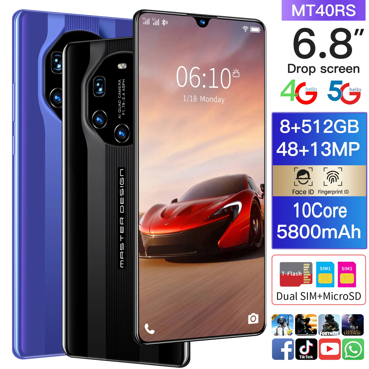 6.8inch Mate40 RS 5800mAh Battery 8GB+512GB Android 10.0 5G 10 Core Face ID Dual Sim Smartphones Send glass film 13MP
6.8inch Mate40 RS 5800mAh Battery 8GB+512GB Android 10.0 5G 10 Core Face ID Dual Sim Smartphones Send glass film 13MP
