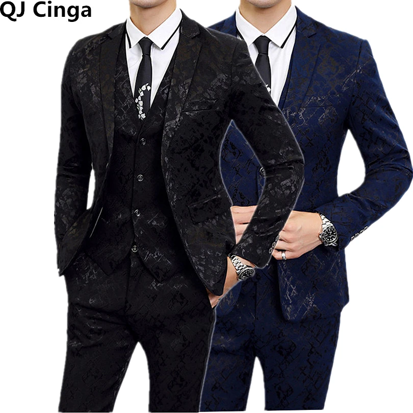 Мужской костюм QJ CINGA, 3 комплекта, Черное и синее мужское тонкое деловое платье, куртка и брюки, жилет, модный мужской костюм большого размера
Мужской костюм QJ CINGA, 3 комплекта, Черное и синее мужское тонкое деловое платье, куртка и брюки, жилет, модный мужской костюм большого размера
