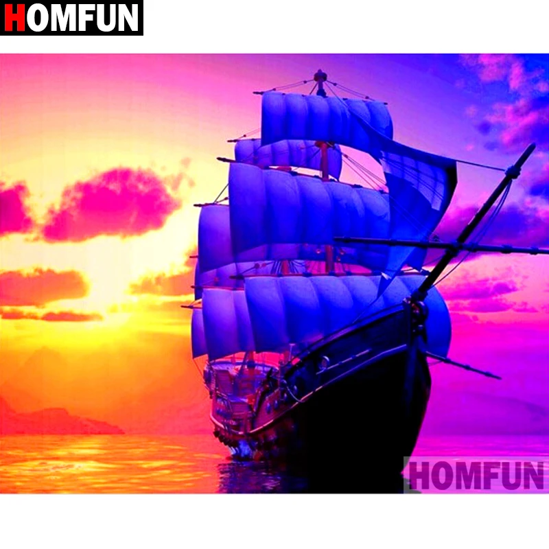 HOMFUN 3D алмазов картина "Лодочка закат" Сделай Сам Полный Стразы сверла Вышивка