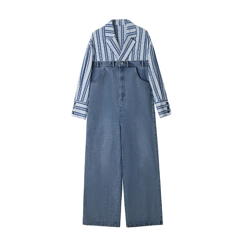 LANMREM Blue And White Stripe Big Size Denim Jumpsuit Women's Spring Summer Lapel Long Sleeve Loose Jumpsuit 2021 2E1161
LANMREM Blue And White Stripe Big Size Denim Jumpsuit Women's Spring Summer Lapel Long Sleeve Loose Jumpsuit 2021 2E1161