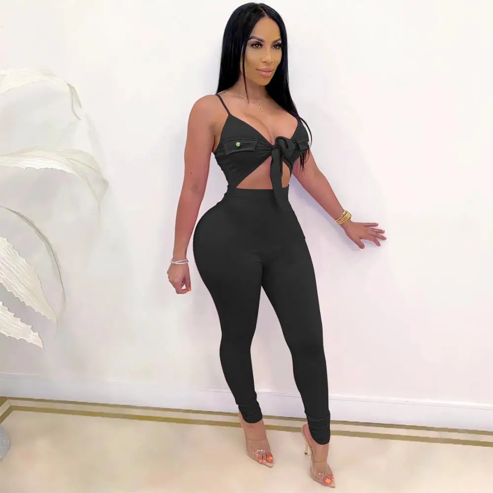 Women 2 Piece Outfits Sexy Deep V Neck Spaghetti Straps Tied Up Crop Top Bodycon Long Pants Jumpsuit Rompers
Women 2 Piece Outfits Sexy Deep V Neck Spaghetti Straps Tied Up Crop Top Bodycon Long Pants Jumpsuit Rompers