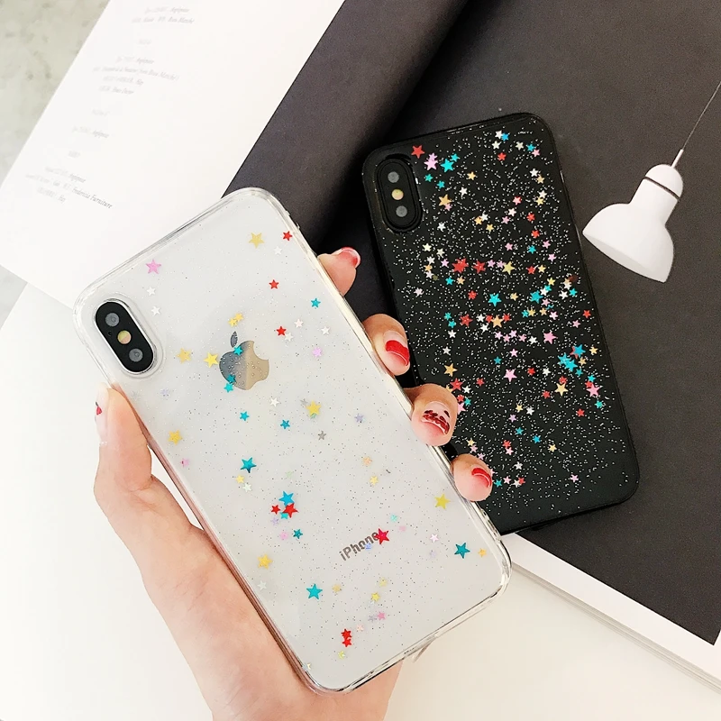 Симпатичный блестящий чехол для iphone 6 6S 7 8 plus красочная звезда блестящая пудра X XS