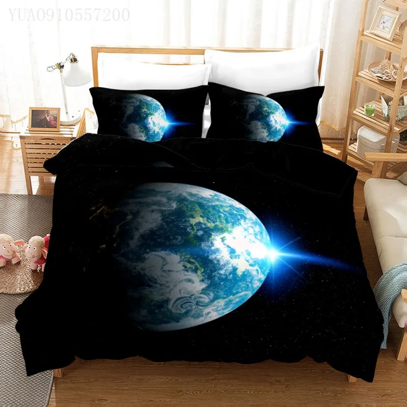 

3D Planet Bedding Set Earth Space Universe Nebula Comforter Cover Sets Kids Boys Adults Duvet Cover Holiday Gift Single Queen