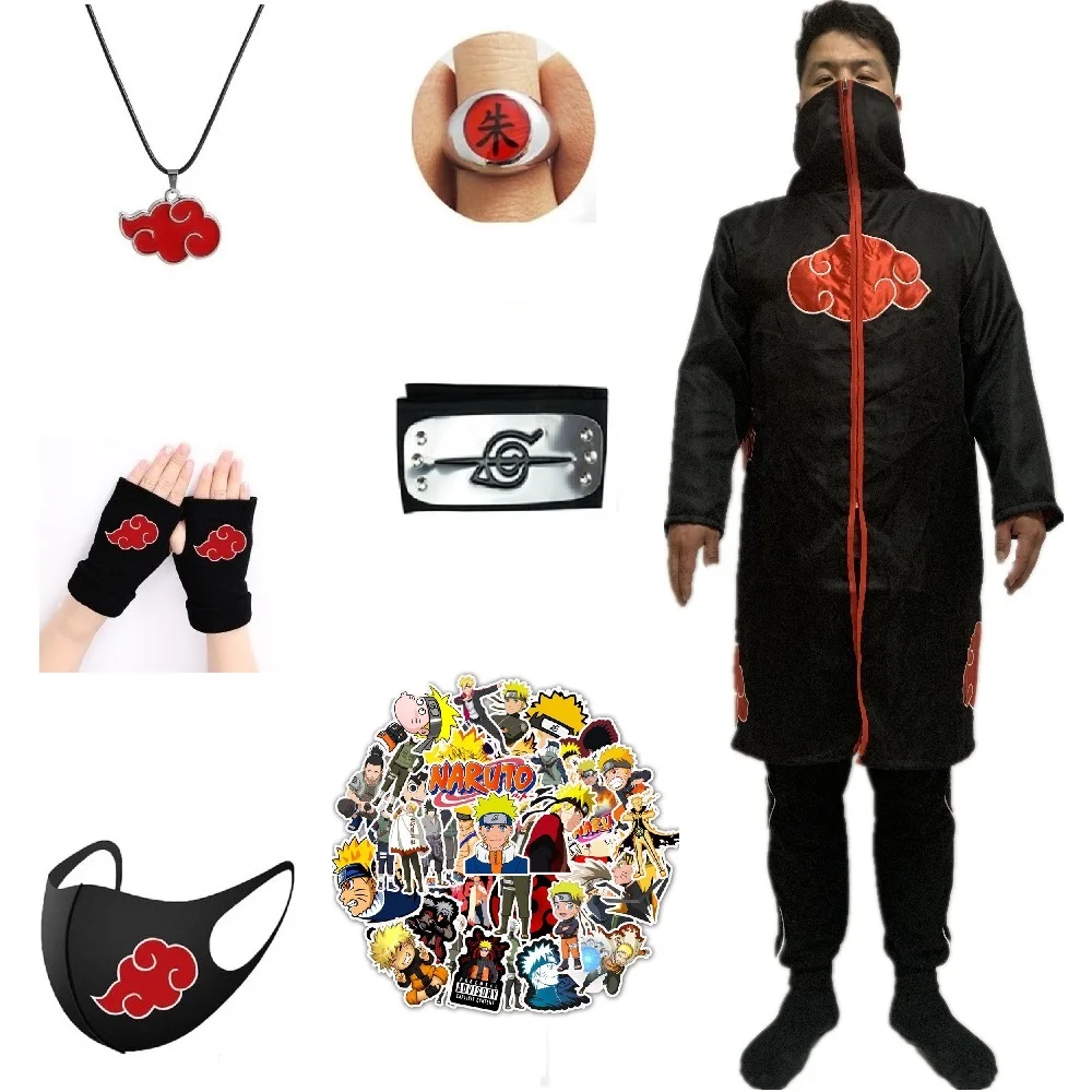 

Akatsuki Cosplay cabeça folha aldeia bandana e luvas de Costume e kunai hatake Cloak kakashi ninja acessórios Preto