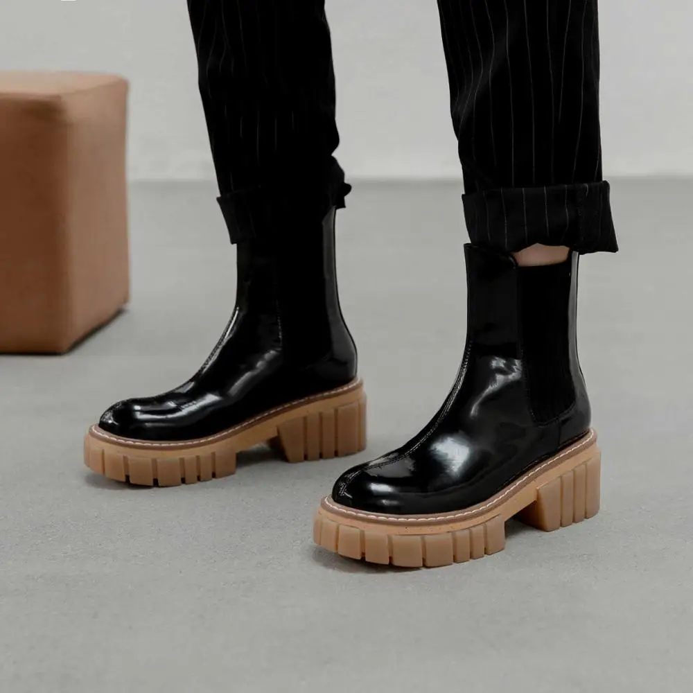 Lanxuryee motorcycle boots genuine leather platform sewing round toe thick high heel slip on superstar modern ankle boots L45
Lanxuryee motorcycle boots genuine leather platform sewing round toe thick high heel slip on superstar modern ankle boots L45