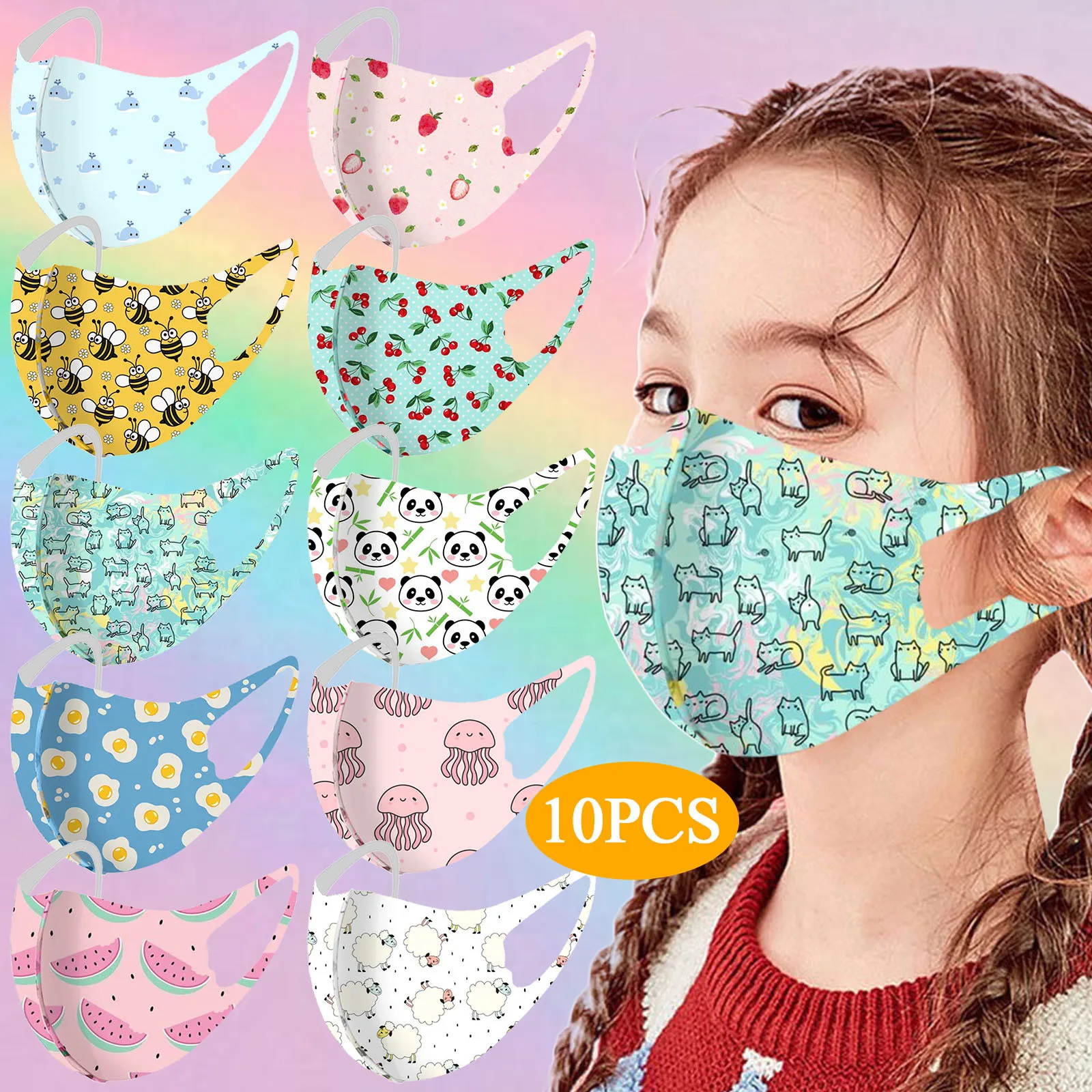 

10PCS Kids Printed Ice Silk Mask To Protect Against Dusts And Haze Mask Reusable And Washable Mascarillas Face Shield Masque