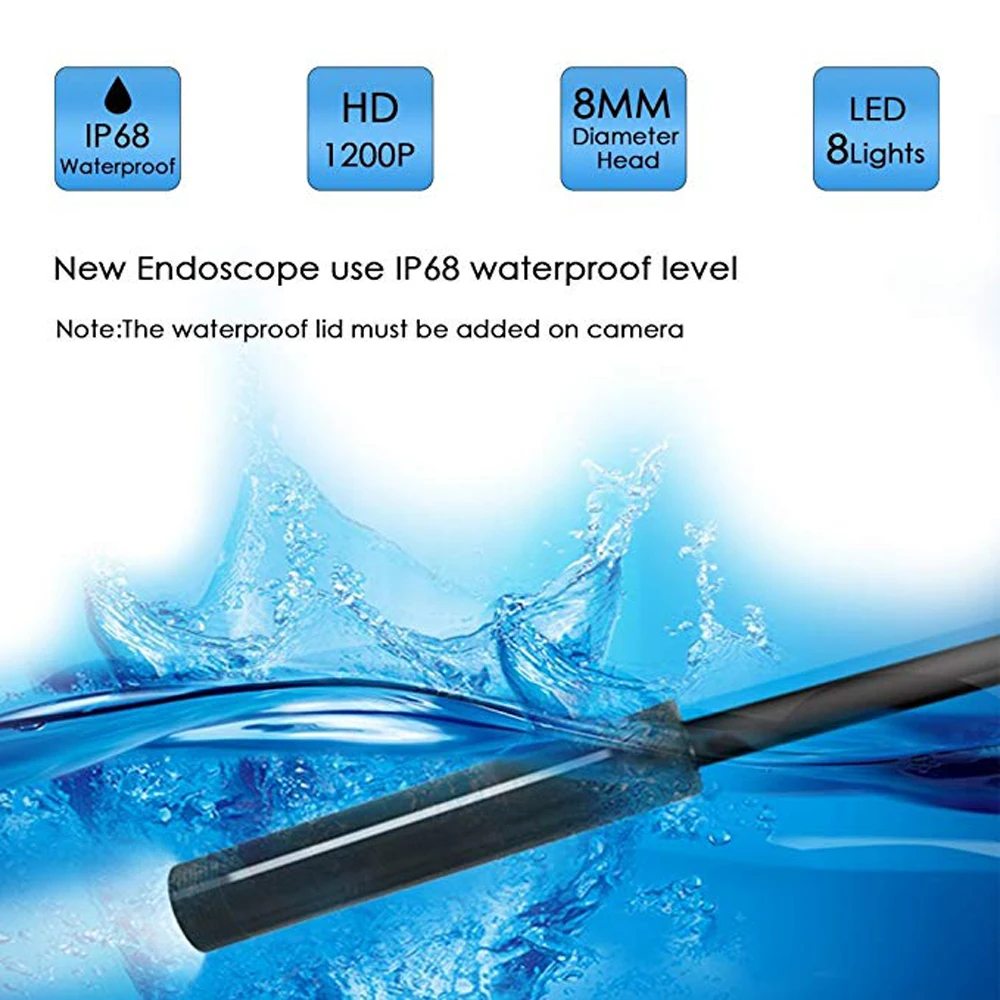 8mm 5/10M endoscope Android/IOS/PC endoscope waterproof lens 8 LED light endoscope camera hose Wifi endoscope detection camera 
8mm 5/10M endoscope Android/IOS/PC endoscope waterproof lens 8 LED light endoscope camera hose Wifi endoscope detection camera