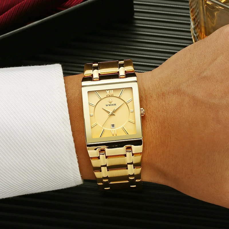 WWOOR золото полный Сталь часы Для мужчин s 2021 лучший бренд класса люкс Золотой