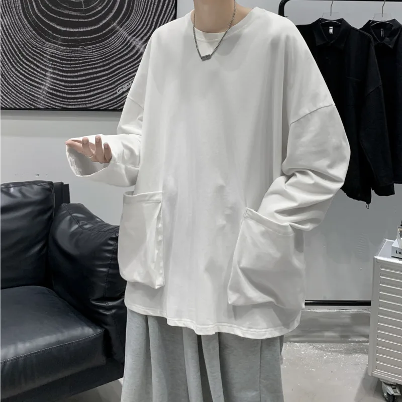 Autumn Cotton Pocket T Shirt Men's Fashion Solid Color Casual T-shirt Men Streetwear Loose Korean Long-sleeved Tshirt Mens Tops 
Autumn Cotton Pocket T Shirt Men's Fashion Solid Color Casual T-shirt Men Streetwear Loose Korean Long-sleeved Tshirt Mens Tops