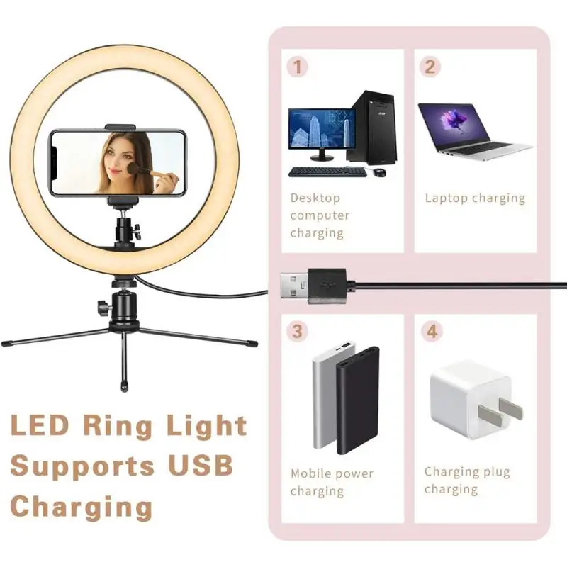 8/10/12 Inch Dimmable Cold Warm LED Studio Camera Ring Light Photo Phone Video Lamp With Tripods Table Fill | Электроника