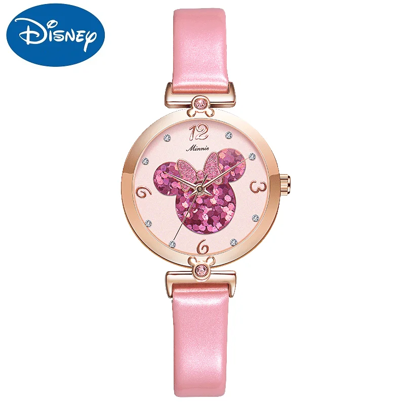 

Disney Lady Pretty Girl Minnie Mouse Luxury Bling Crystal Leather Quartz Watches Women Beautiful Bow Clock Teen Hour Child Gift