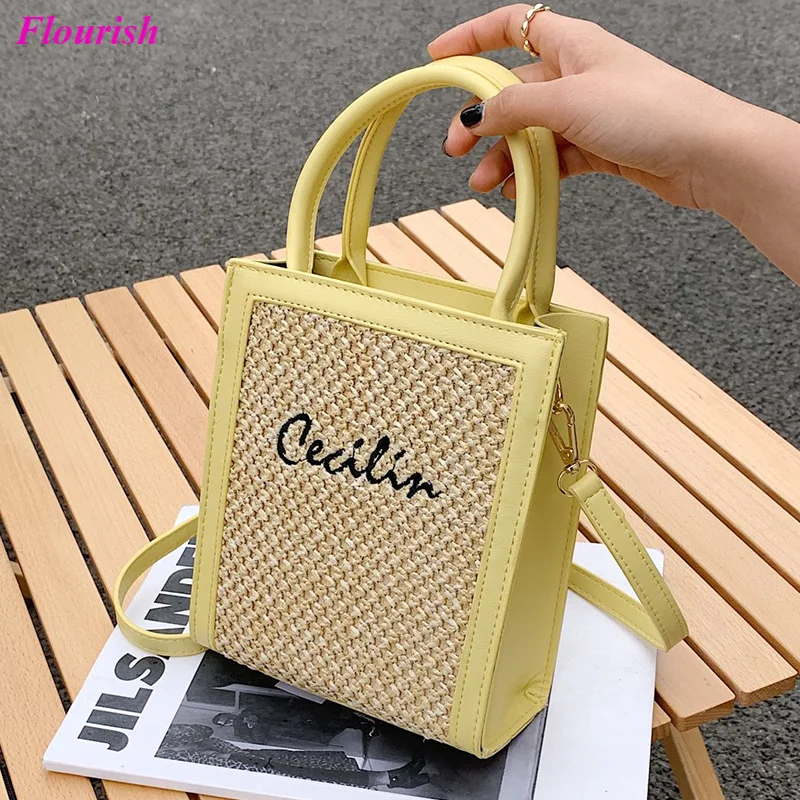 Fashion Leather Patchwork Straw Shoulder Bag Box Shape Crossbody Bags for Women Luxury Brand Purses and Handbags Designer Sac
Fashion Leather Patchwork Straw Shoulder Bag Box Shape Crossbody Bags for Women Luxury Brand Purses and Handbags Designer Sac