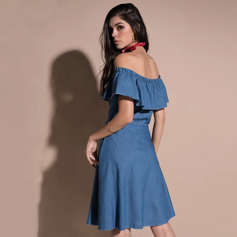 Summer Elegant Solid Color Word Collar Ruffle Strapless Denim A-Line Dress Women
Summer Elegant Solid Color Word Collar Ruffle Strapless Denim A-Line Dress Women
