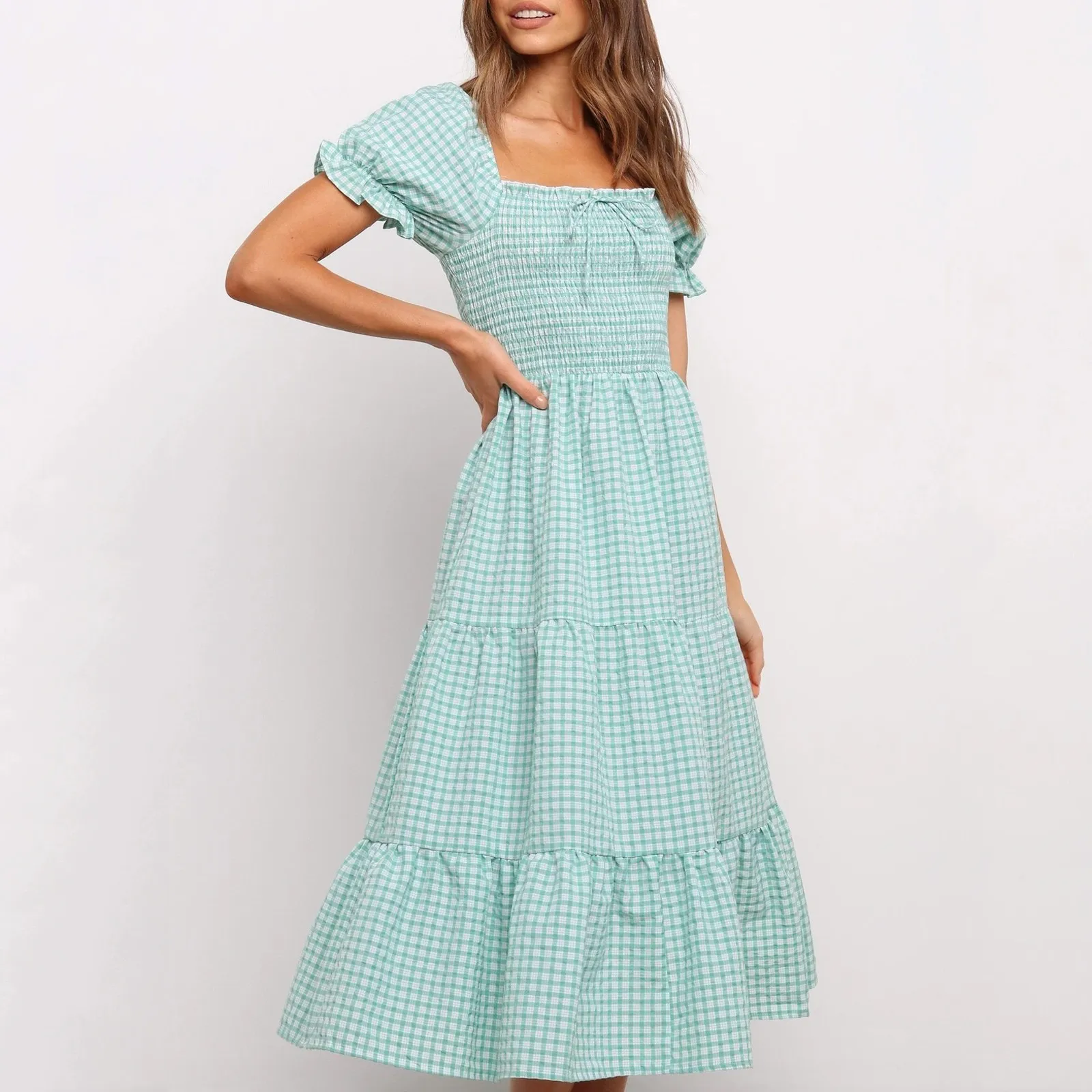 New Fashion Women's Dresses Summer 2021 Sexy Short-sleeved Plaid Print Beach Dress A Line Dress Vestido De Mujer 
New Fashion Women's Dresses Summer 2021 Sexy Short-sleeved Plaid Print Beach Dress A Line Dress Vestido De Mujer