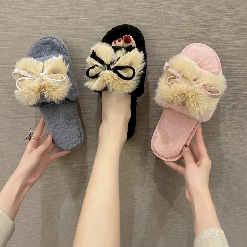 Low Flock Fur Shoes Butterfly-Knot Slippers Flat Slides Plush Massage Soft Basic Rubber Butterfly-knot with fur Short Flat Shoes
Low Flock Fur Shoes Butterfly-Knot Slippers Flat Slides Plush Massage Soft Basic Rubber Butterfly-knot with fur Short Flat Shoes