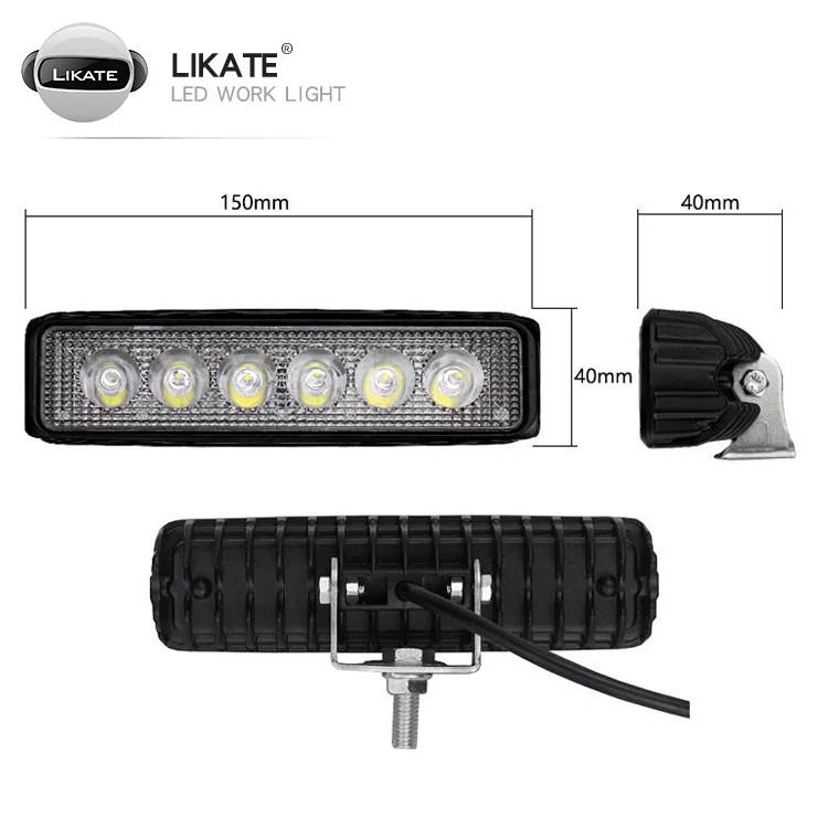 

6 Inch Car LED Work Light Light Bar Spot Flood Worklight 12V 24V 18W for Bright White Lighting for Truck Tractor Offroad Vehicle