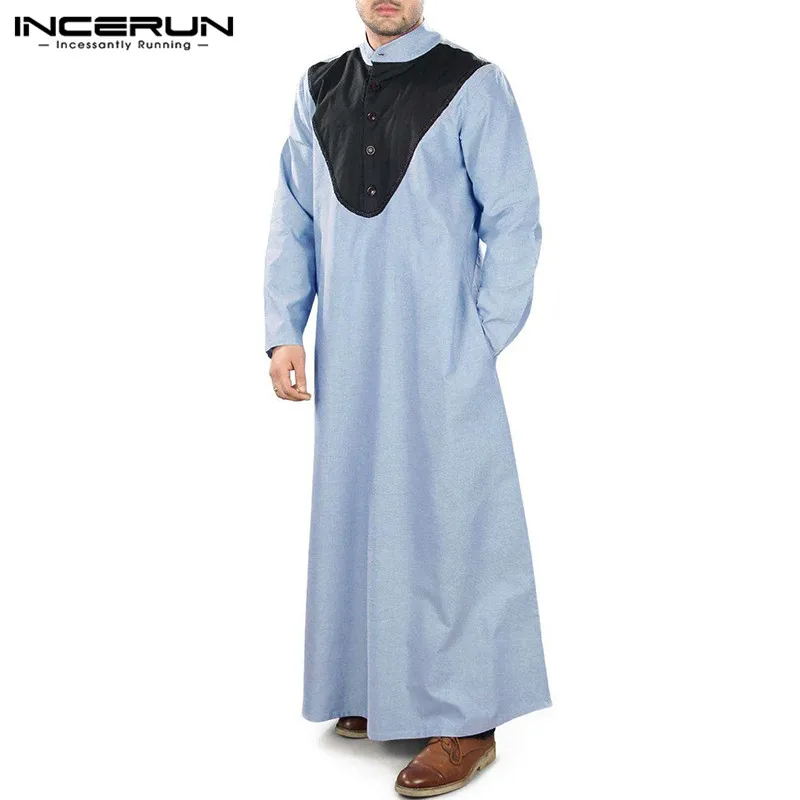 

Мусульманский кафтан INCERUN в стиле пэчворк с воротником-стойкой, Дубайская абайя с длинным рукавом, винтажные халаты, Арабская Мужская одежд...