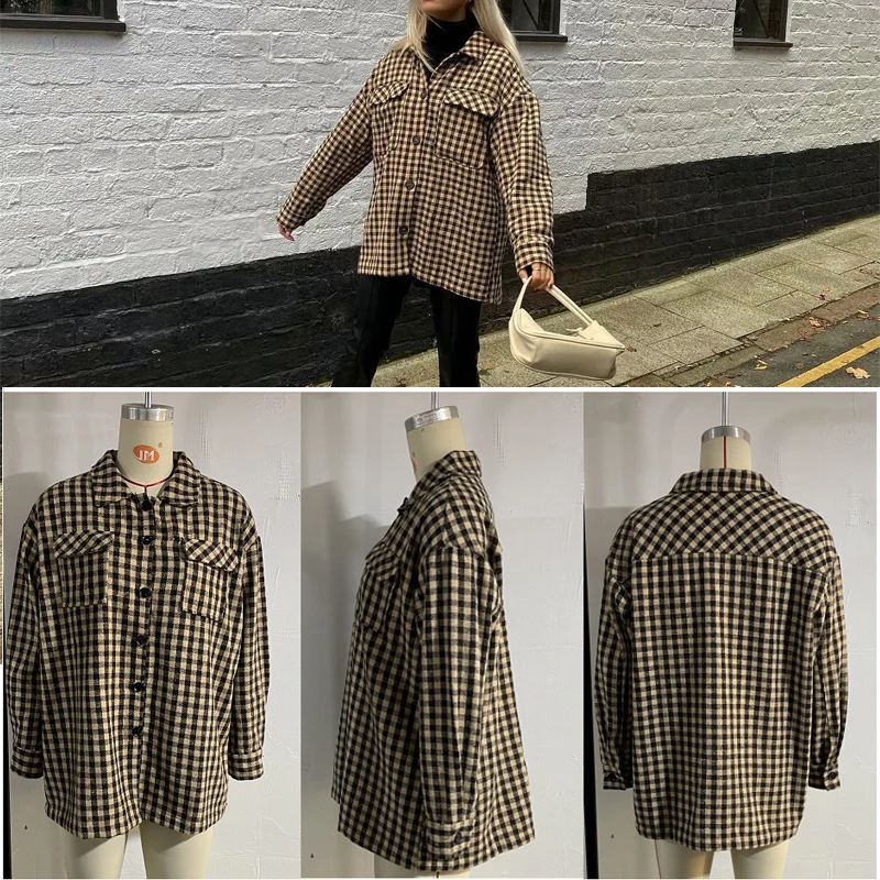 2021 Autumn New Lady Vintage Casual Plaid Jacket Women Fashion Brown Plaid Lapel Single Breasted long Sleeves Ladies Coat
2021 Autumn New Lady Vintage Casual Plaid Jacket Women Fashion Brown Plaid Lapel Single Breasted long Sleeves Ladies Coat