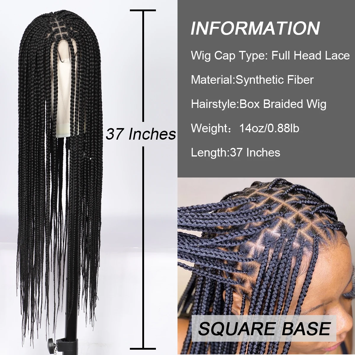 Brinbea 360 Полный парик на сетке спереди 37 дюймов Синтетические длинные плетеные без