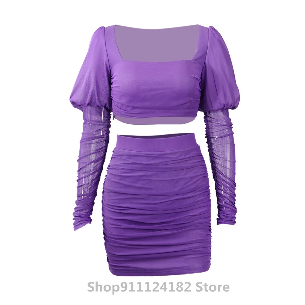 2021 Spring/Summer Square Neck Puff Sleeve Crop Top Skirt Mesh Pleated Solid Color European and American Sexy Suit
2021 Spring/Summer Square Neck Puff Sleeve Crop Top Skirt Mesh Pleated Solid Color European and American Sexy Suit