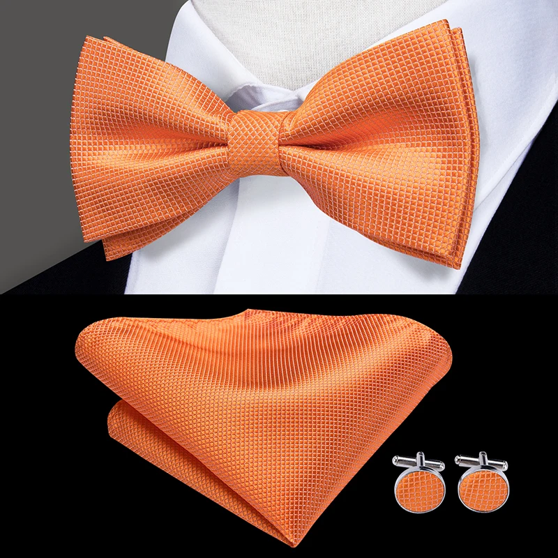 

Шелковый мужской галстук-бабочка Hi-Tie, предварительно завязанные галстуки-бабочки для мужчин, роскошный набор оранжевых карманных платочны...