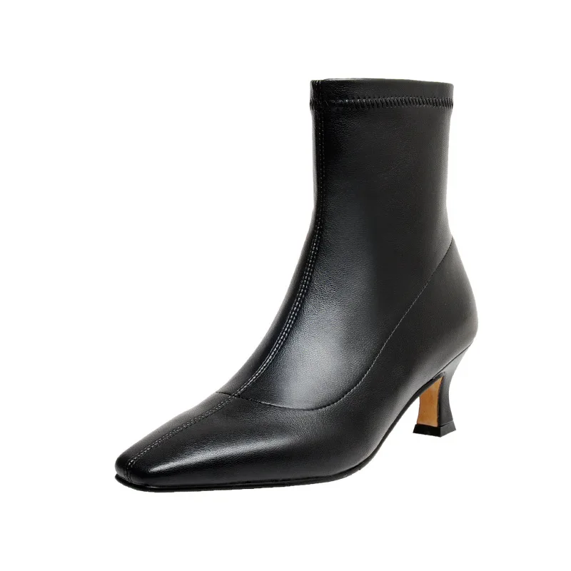 Ins net red skinny boots women's autumn winter Korean version of versatile high heel elastic short boots with square head 
Ins net red skinny boots women's autumn winter Korean version of versatile high heel elastic short boots with square head