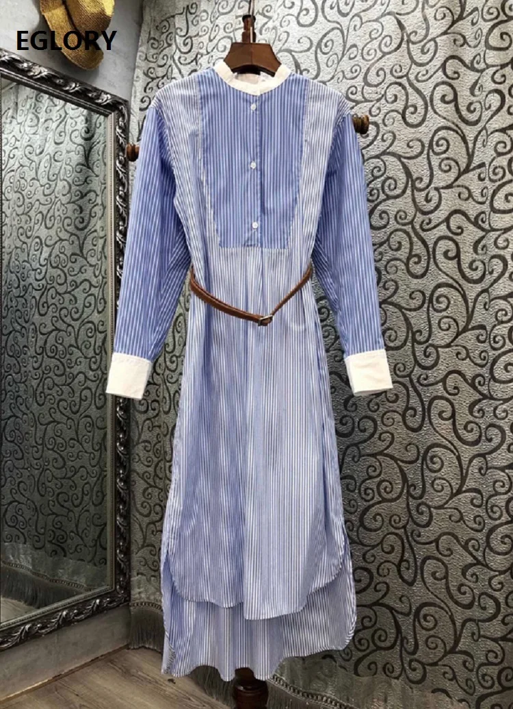 Striped Dress 2020 Autumn Designer Fashion Women Blue Striped Print Belt Patchwork Long Sleeve Asymmetrical Long Shirt Dress
Striped Dress 2020 Autumn Designer Fashion Women Blue Striped Print Belt Patchwork Long Sleeve Asymmetrical Long Shirt Dress