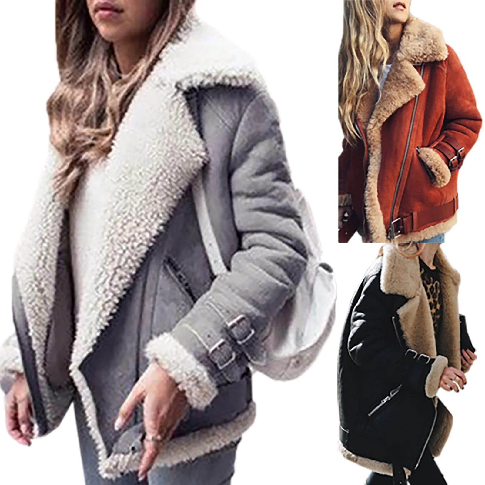 Women Suede Leather Jacket Faux Fur Lady Turn Down Collar Zipper Winter Warm Thick Motorcycle Coat
Women Suede Leather Jacket Faux Fur Lady Turn Down Collar Zipper Winter Warm Thick Motorcycle Coat