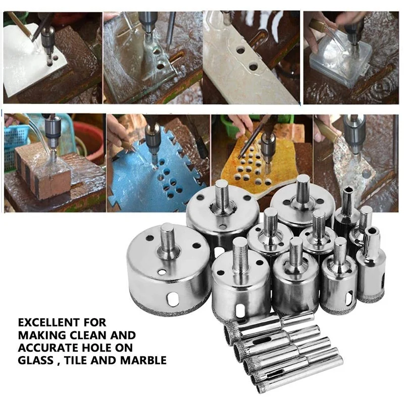 16Pcs Diamond Coated Drill Bit Set Tile Marble Glass Ceramic Hole Saw Drilling Bits for Power Tools 6-50mm 
16Pcs Diamond Coated Drill Bit Set Tile Marble Glass Ceramic Hole Saw Drilling Bits for Power Tools 6-50mm