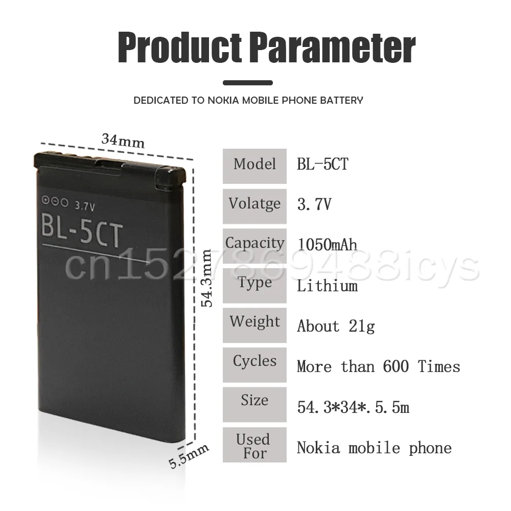 3 7 V 1050mAh BL-5CT BL 5CT BL5CT Сменный аккумулятор для телефона Nokia 3720 5220 5220XM 6730 6330 6303i C5-02 C3-01