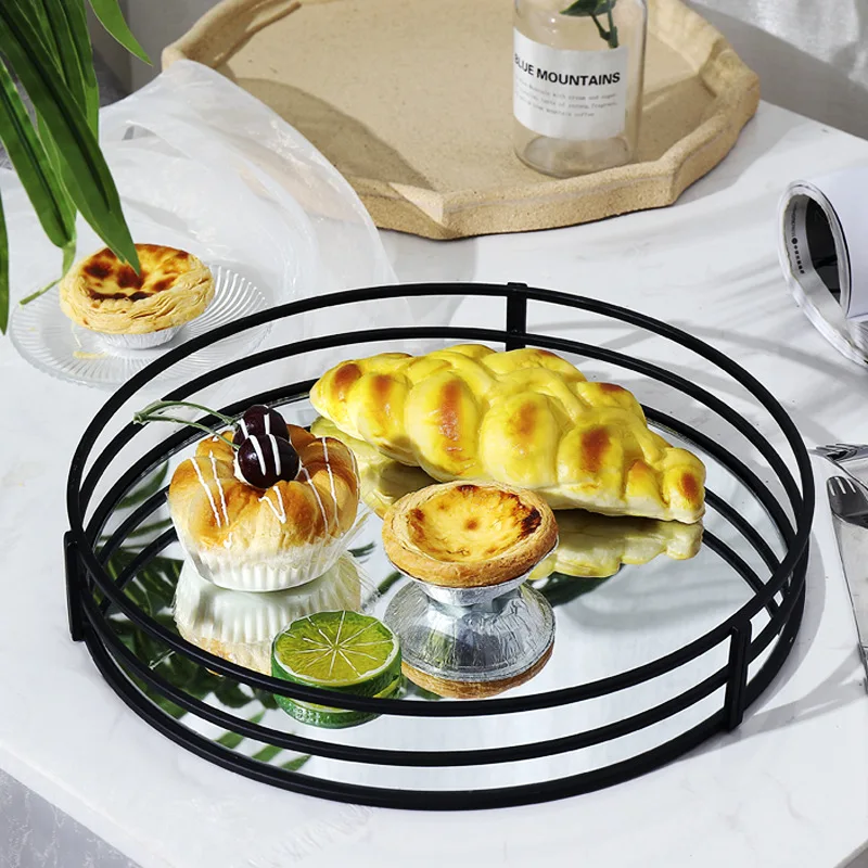 Simple Nordic Glass Tray Cosmetics Jewelry Tray Desktop Metal Mirror Tray Afternoon tea Cake Dessert Tray
Simple Nordic Glass Tray Cosmetics Jewelry Tray Desktop Metal Mirror Tray Afternoon tea Cake Dessert Tray