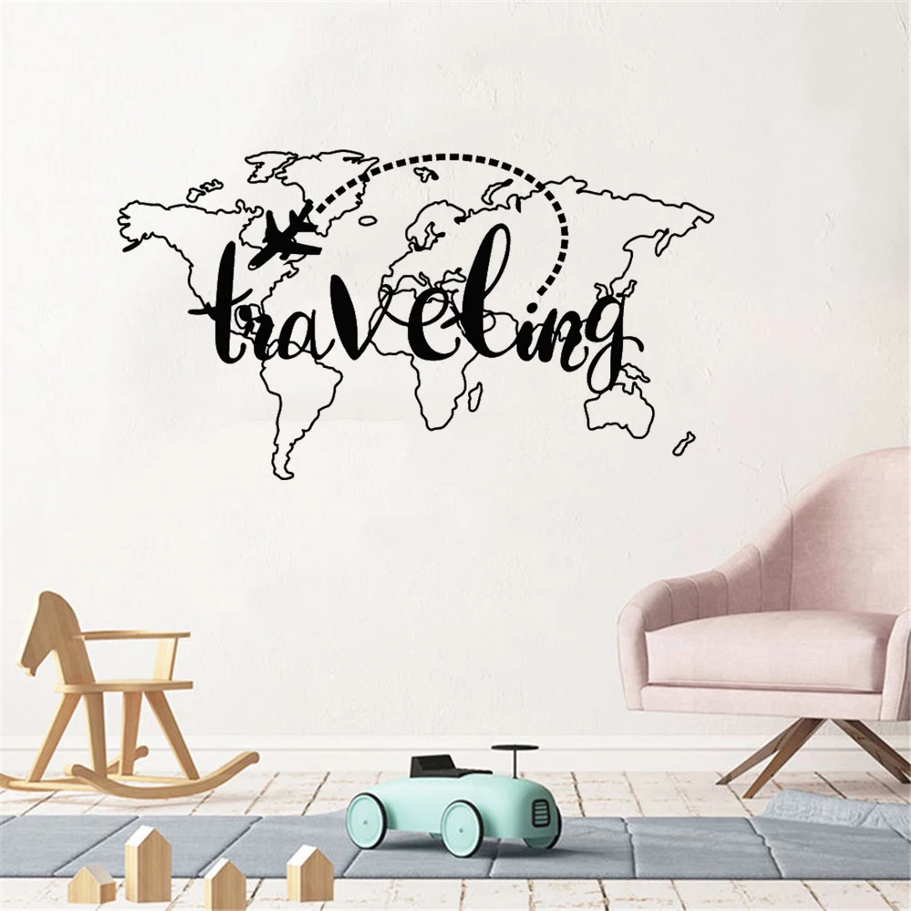 

Traveling wall sticker world map wall decal home decor for living room bedroom vinyl art mural revocable DW13046