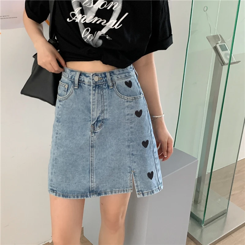 Fashion Y2K Love Embroidery Denim Skirt Women's 2021 Summer High Waist Slim A-line Split Skirt Causal Jean Skirt Street
Fashion Y2K Love Embroidery Denim Skirt Women's 2021 Summer High Waist Slim A-line Split Skirt Causal Jean Skirt Street