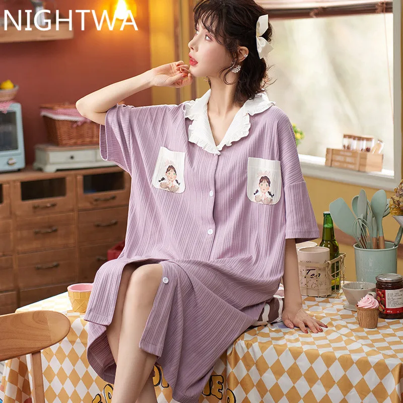 NIGHTWA Spring Summer Women Short Cotton Sleepwear Home Nightshirt Women Causal Sleepwear Loose Ladies Nightgown Women Dress
NIGHTWA Spring Summer Women Short Cotton Sleepwear Home Nightshirt Women Causal Sleepwear Loose Ladies Nightgown Women Dress