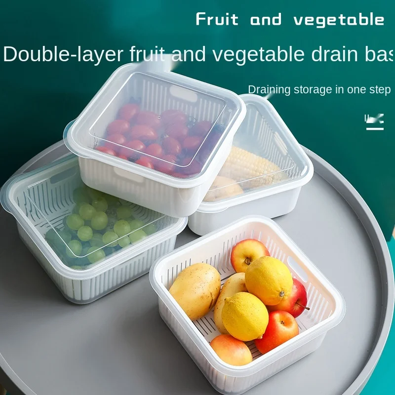 Double Layer Drain Basket Kitchen Supplies Washing Basket Refrigerator Fruit Preservation Box Multi-functionalvegetable Storage 
Double Layer Drain Basket Kitchen Supplies Washing Basket Refrigerator Fruit Preservation Box Multi-functionalvegetable Storage