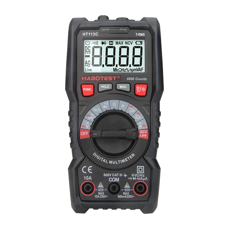 Habotest HT113 Digital Multimeter Tester Professional AC DC Ohm Hz True RMS Transistor Tester
Habotest HT113 Digital Multimeter Tester Professional AC DC Ohm Hz True RMS Transistor Tester