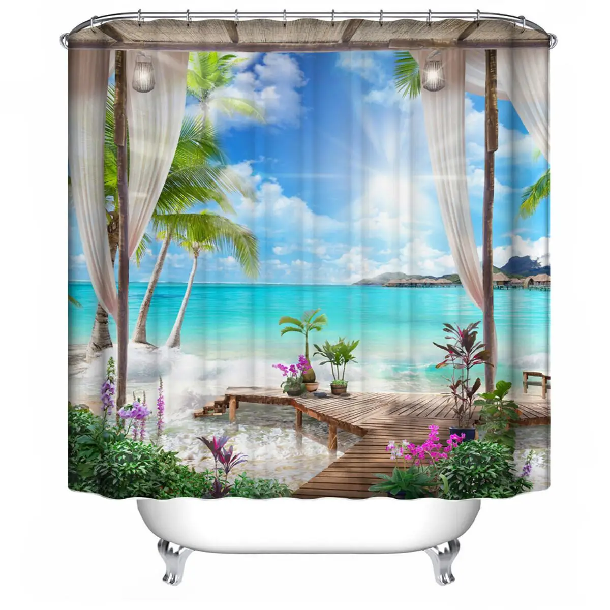 Шторка для душа Ocean Tree летняя Водонепроницаемая пляжная шторка с принтом