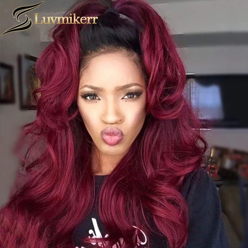 

Hd Ombre 99J Burgundy 13x6 Lace Frontal Wigs Glueless Colored Human Hair Wigs Water Body Wave Pre Plucked Lace Front Wigs Women