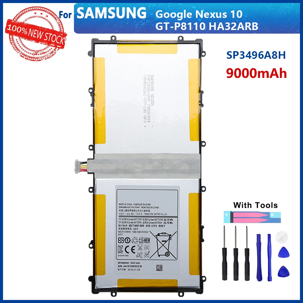 100% Оригинальный аккумулятор 9000 мАч SP3496A8H для Samsung Google Nexus 10 GT-P8110 HA32ARB планшета с