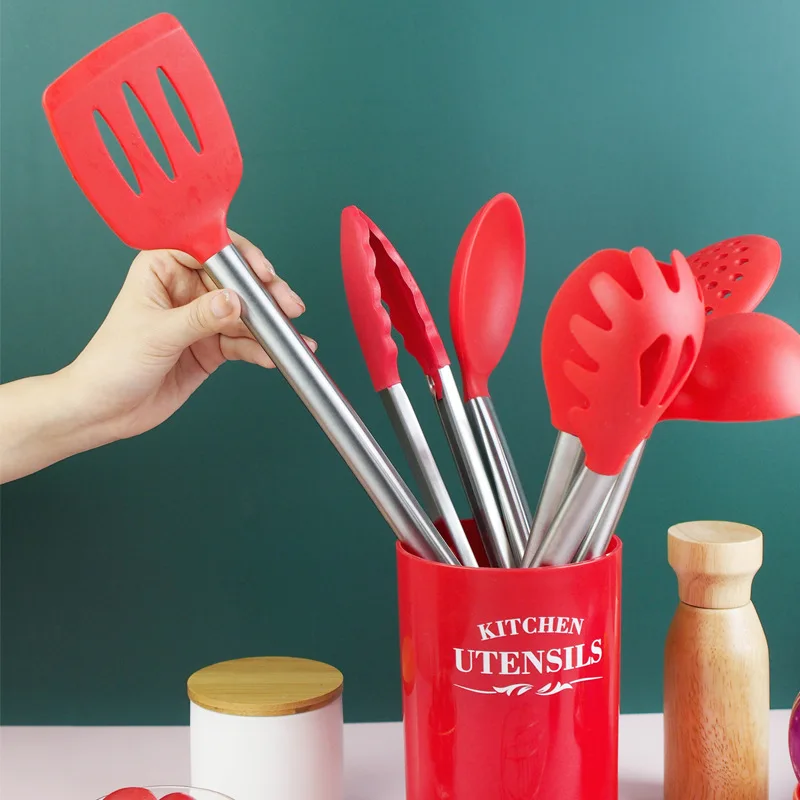 Silicone Cooking Utensil Set With Holder, Non-stick Kitchen Utensils Set, Heat Resistant Cookware with Stainless Steel Handle
Silicone Cooking Utensil Set With Holder, Non-stick Kitchen Utensils Set, Heat Resistant Cookware with Stainless Steel Handle