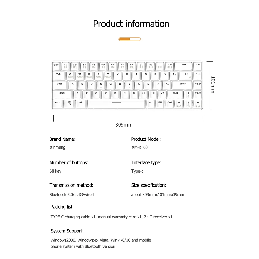 Mechanical Keyboard 68-Key Multi Device 3 Mode Bluetooth 2.4G Wireless/Type-C Wired Keyboard for Desktop Laptop Computer
Mechanical Keyboard 68-Key Multi Device 3 Mode Bluetooth 2.4G Wireless/Type-C Wired Keyboard for Desktop Laptop Computer
