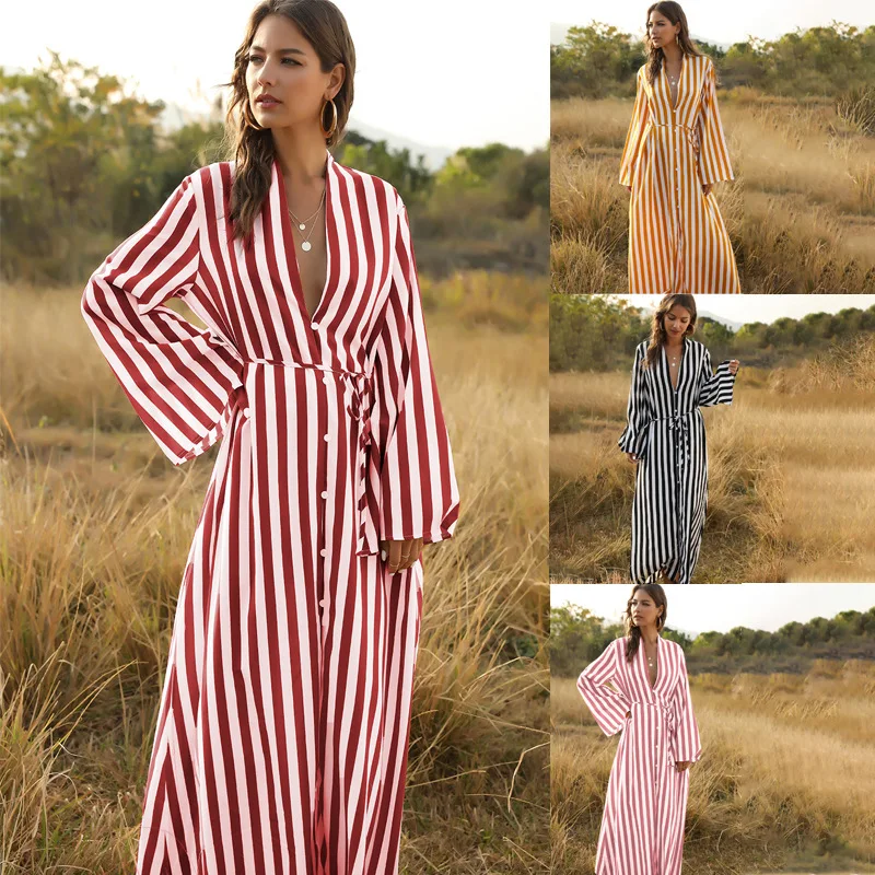 Женская одежда в европейском и американском стиле, новинка весны 2021, модное удобное однобортное длинное платье в полоску для женщин
Женская одежда в европейском и американском стиле, новинка весны 2021, модное удобное однобортное длинное платье в полоску для женщин