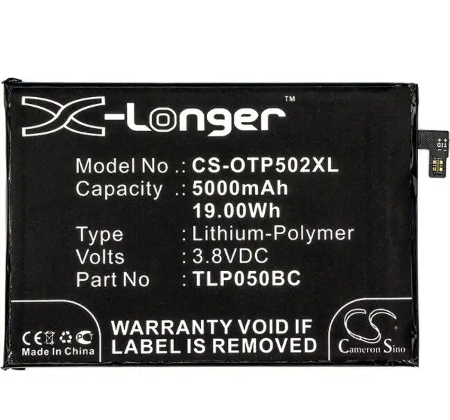 Аккумулятор cameron sino 5000 мАч для ALCATEL 5023F One Touch Pixi 4 Plus Power Dual SIM CAC5000006CC TLP050BC
Аккумулятор cameron sino 5000 мАч для ALCATEL 5023F One Touch Pixi 4 Plus Power Dual SIM CAC5000006CC TLP050BC