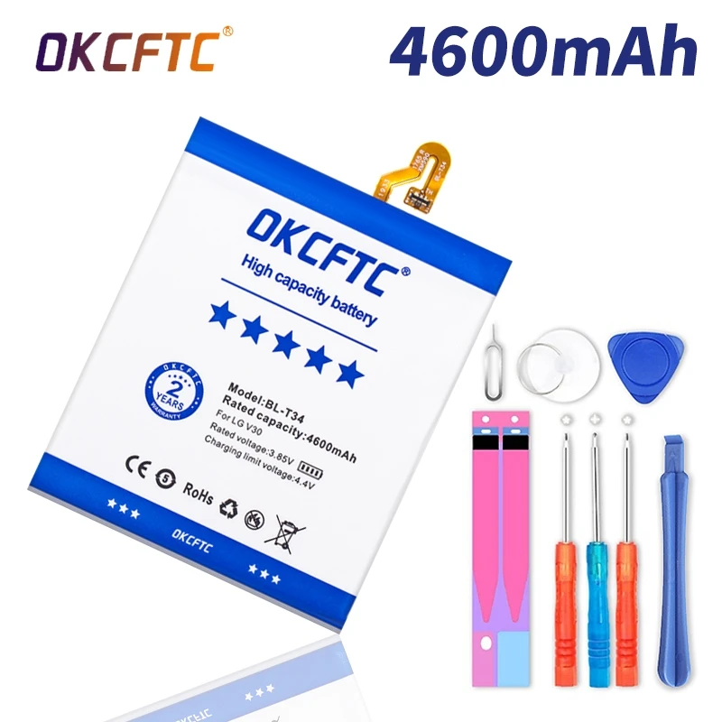 Mobile Phone Battery For LG V30 V30+ V30A H930 H932 LS998 4600mAh Batteries BL-T34 Rechargeable Accumulator
Mobile Phone Battery For LG V30 V30+ V30A H930 H932 LS998 4600mAh Batteries BL-T34 Rechargeable Accumulator